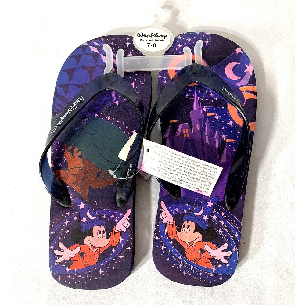 VNTG Disney World Parks Flip Flops Womens 7-8 Mickey‎ Mouse Sorcerer New w Tag